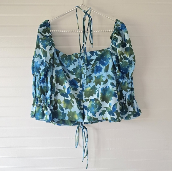 NWT Amur Ravenna Puff Sleeve Top Blue Green 10 - Picture 5 of 11